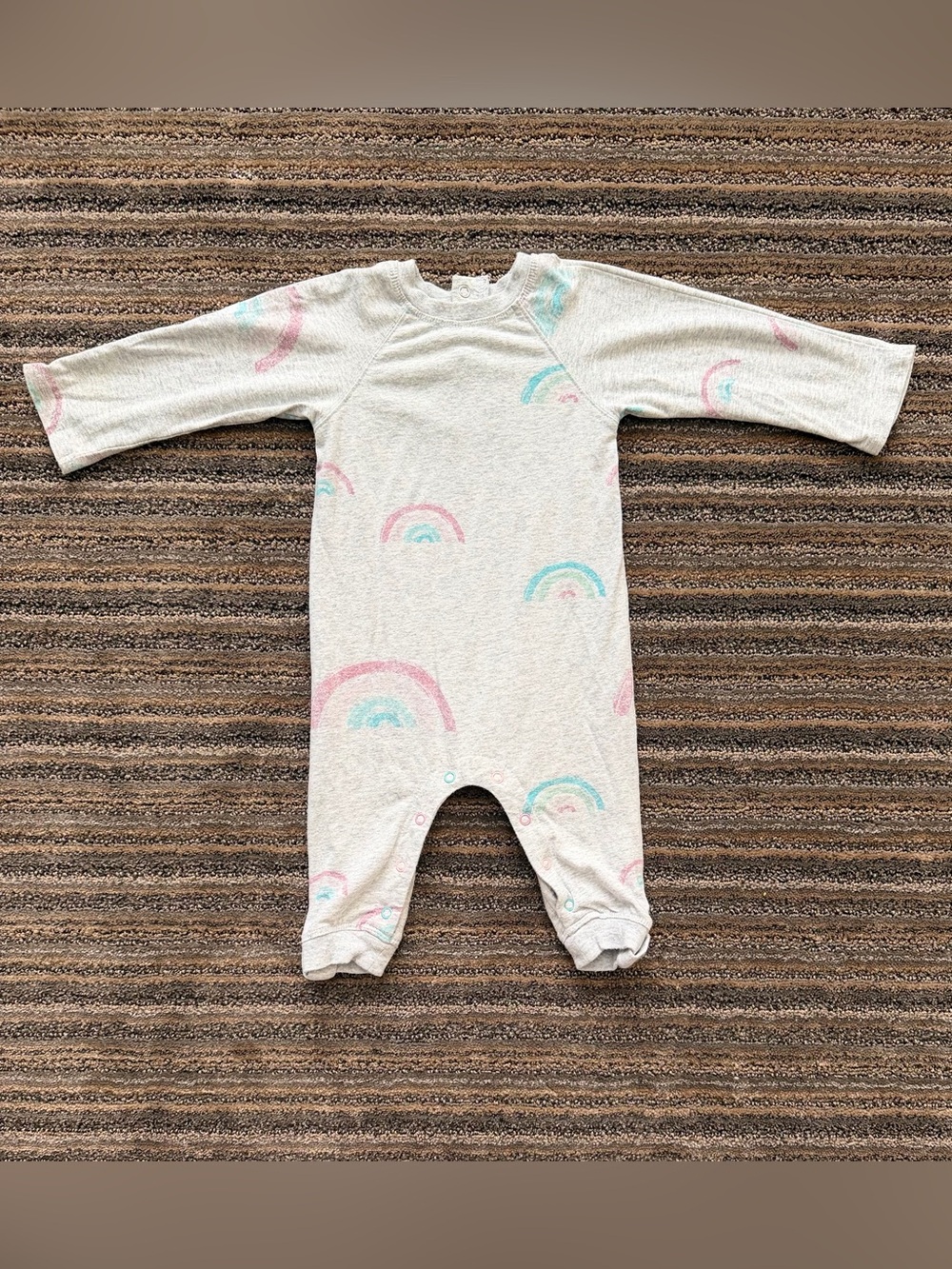 Splendid Unisex Gray One-Piece Footie with Pink & Blue Rainbows